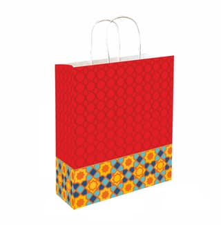 Red Printed Celebration Paper Gift Bags, Ideal for Raksha Bandhan Gifting, Wedding Gifts, Diwali Gifts & Gifting on Special Occasions (Size: 11.4 x 9.4 x 4.7 inch) - Set of 25