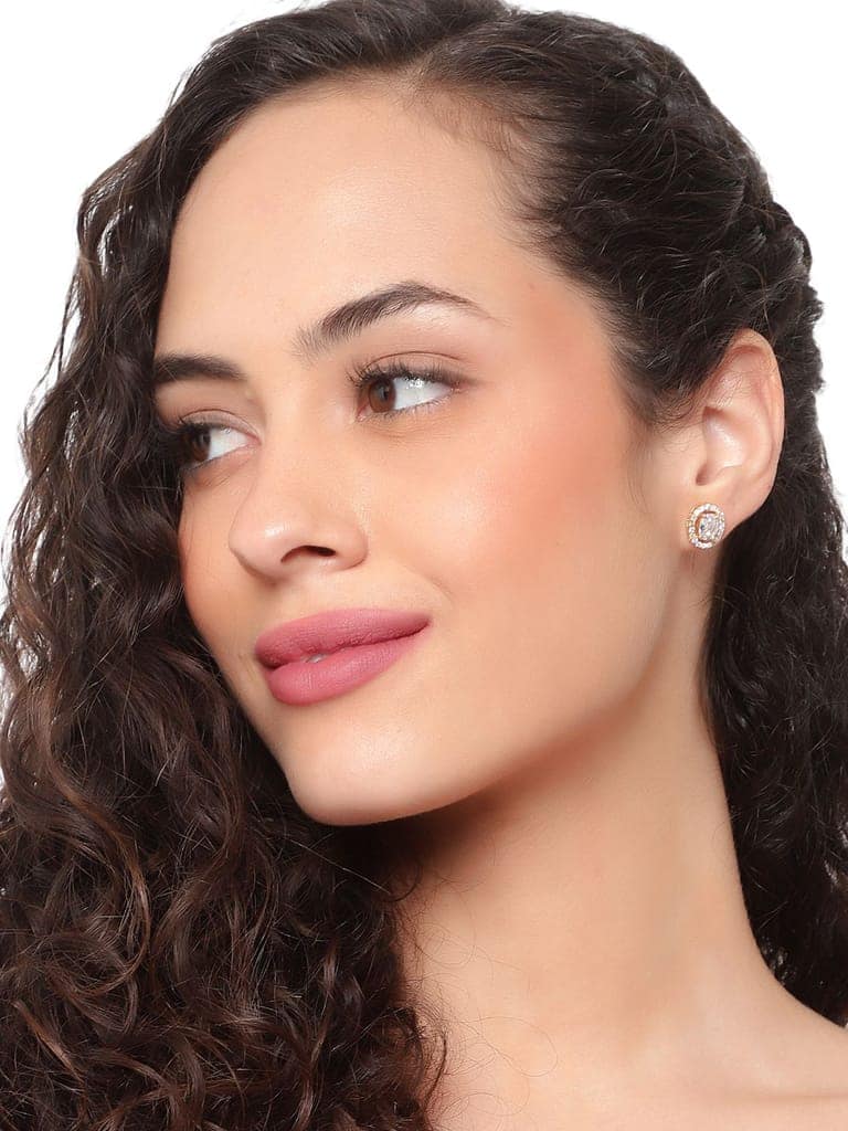 Cardinal American Diamond Gold Plated White Stone Earrings view 2