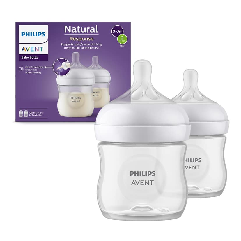 Philips Avent Natural Baby Feeding Bottle | No.1 Brand Recommended by Moms Worldwide | Ideal for 0 Months+| Natural Response Technology Mimics Breastfeeding| Pack of 2 | SCY900/02 Philips Avent Natural Baby Feeding Bottle | No.1 Brand Recommended by Moms