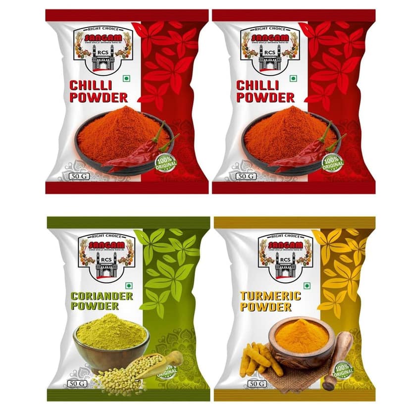 RIGHT CHOICE SANGAM Chilli, Coriander, Turmeric Powder With No Added Colours and Flavours With Natural 100% Pure and Premium Quality
