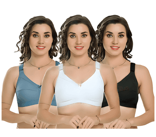 Women's Cotton Blend Non-Wired Non-Padded Wide Strap C Cup Bra for Women Everyday Bra - Pack of 3