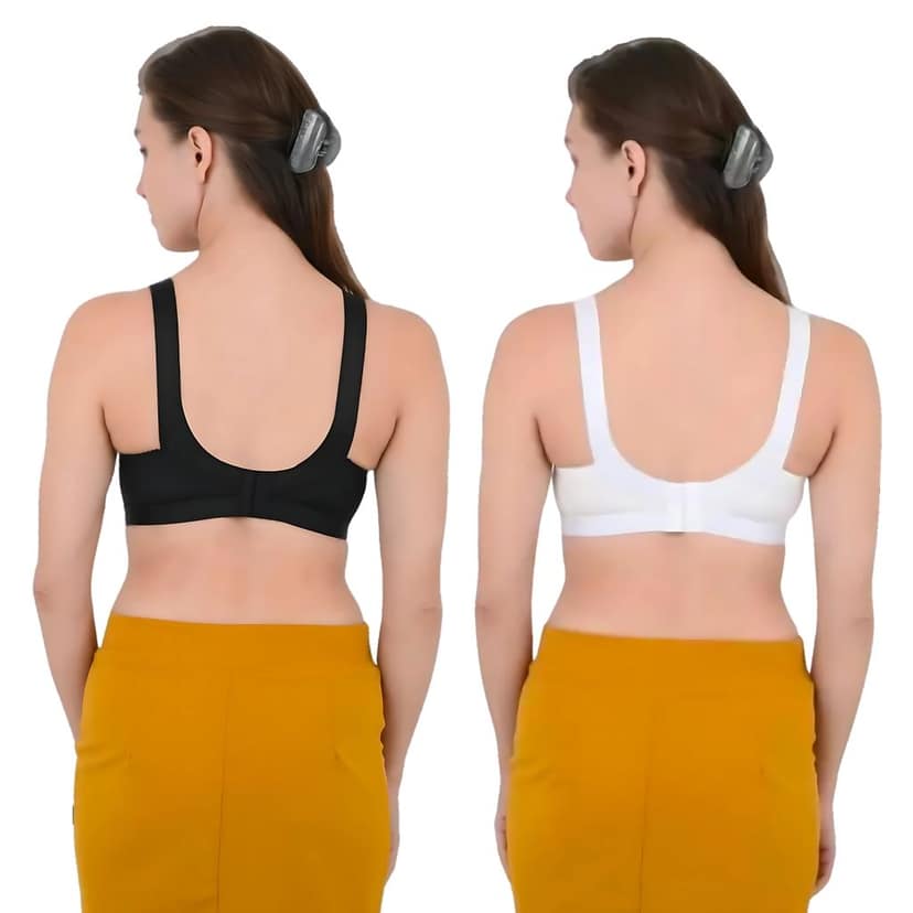 Women's Cotton Blend Non-Wired Non-Padded Wide Strap C Cup Bra for Women Everyday Bra - Pack of 3 view 2
