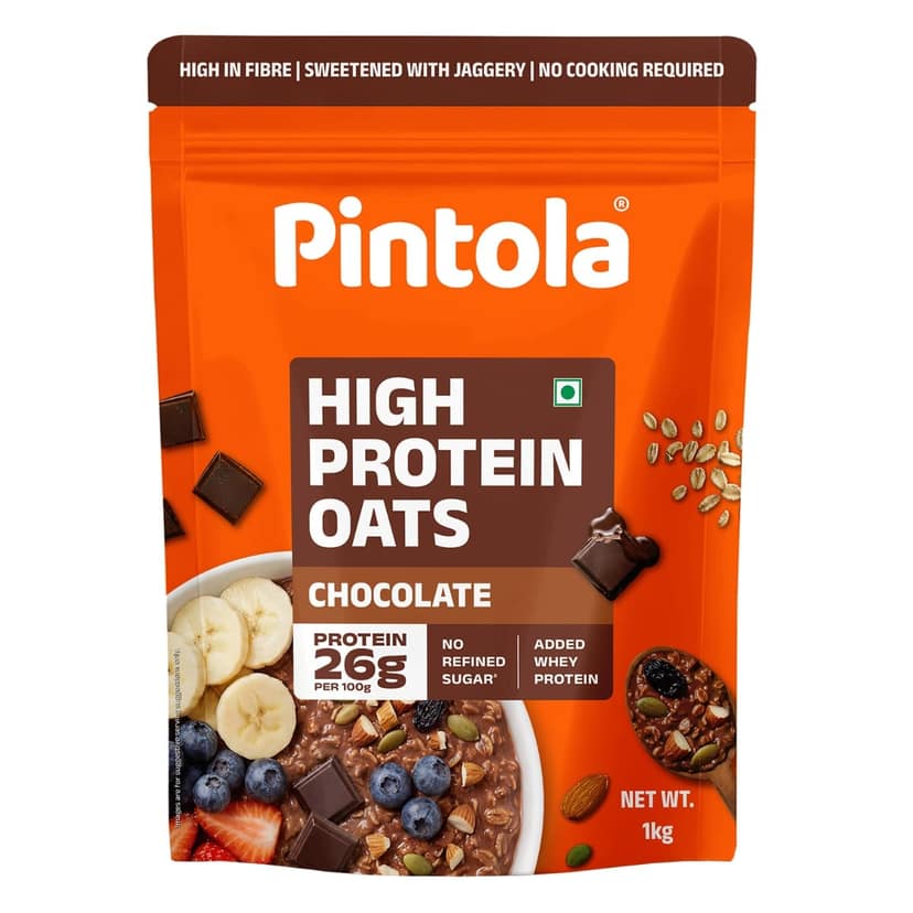 Pintola 26g High Protein Oats, Dark Chocolate, Oats for Weight Loss & Breakfast Cereals Pouch 1kg view 2