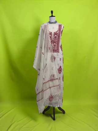 Hand-Embroidered Lucknow Chikankari Mul Cotton Unstitched Dress Material