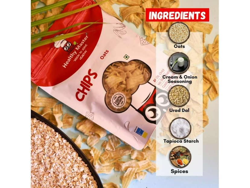 Healthy Master Baked Oats Chips | Cream and Onion Flavour - 1000 Gram view 2