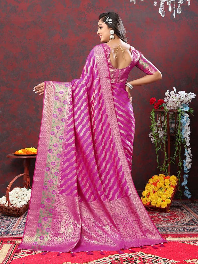 Magenta Soft Silk Woven Design with Zari Weaving Leheriya Design Saree view 2