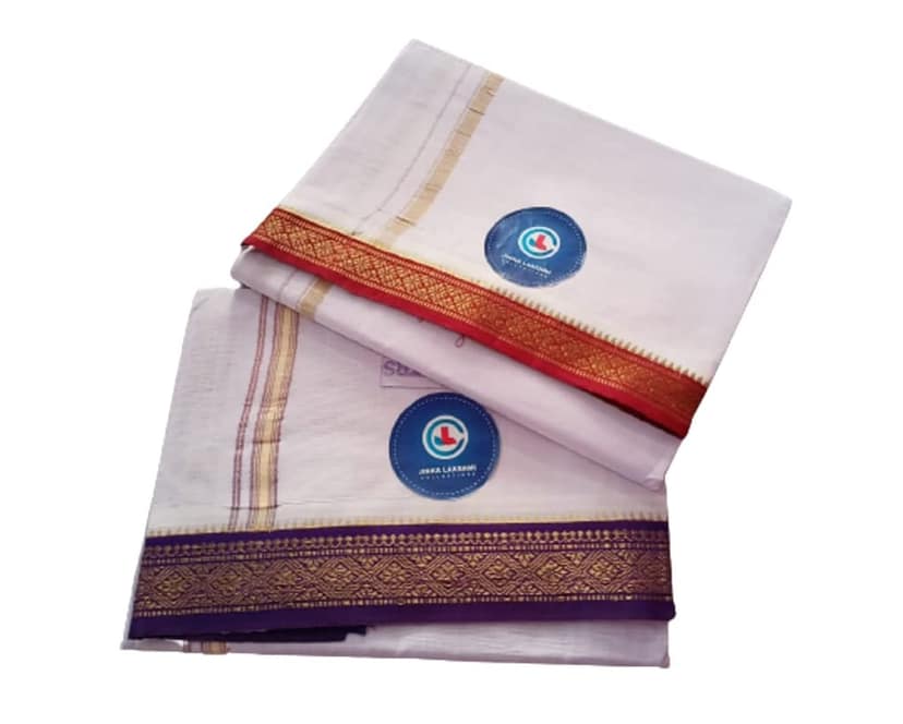 Jinka Lakshmi Collections Combo White Cotton Dhoti With Big Borders 4 Meters Unstitched Pack of 2 (Multicolor-6) view 2