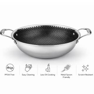 Triply Honeycomb Kadhai with Lid | Stainless Steel Honeycomb Kadhai | Induction & Gas Friendly | Even-Heat 3-Ply Cookware for Healthy Indian Cooking (22cm / 24cm / 26cm)