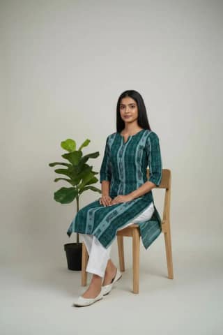 Sambalpuri Ikat Forest Green Cotton Kurti