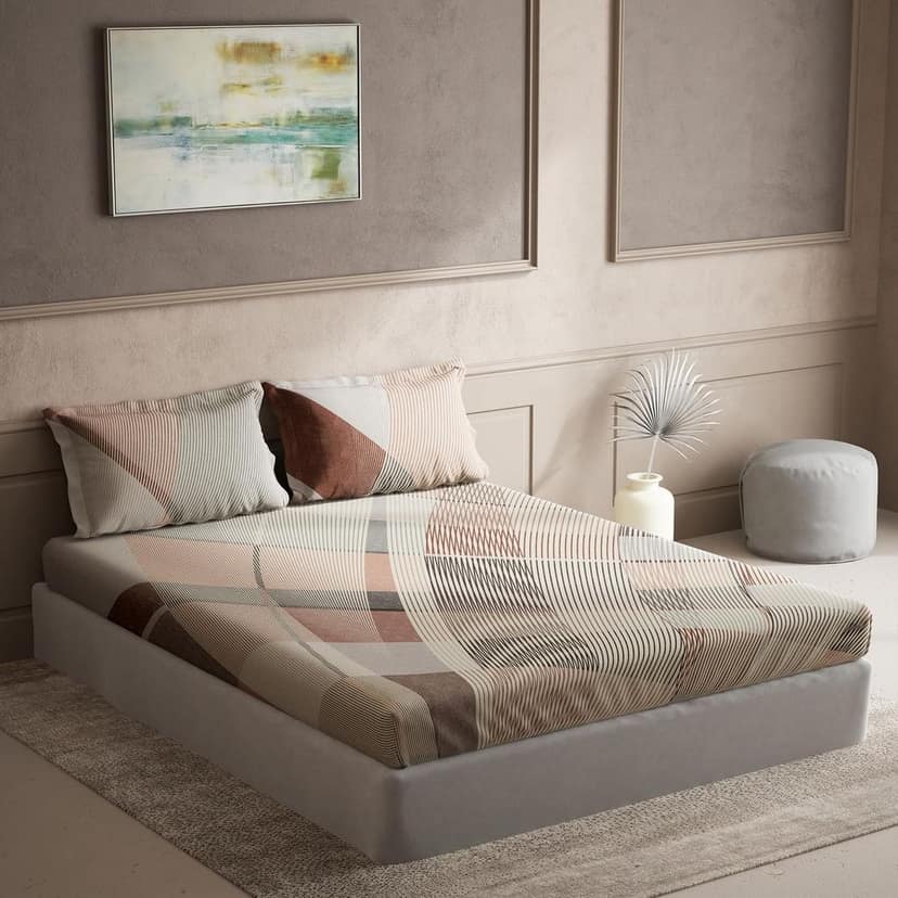 DDECOR - Cherish Collection 100% Cotton Abstract Pattern 150TC Super King |274 CM X 274 CM| with 2 Pillow Covers - Brown view 2