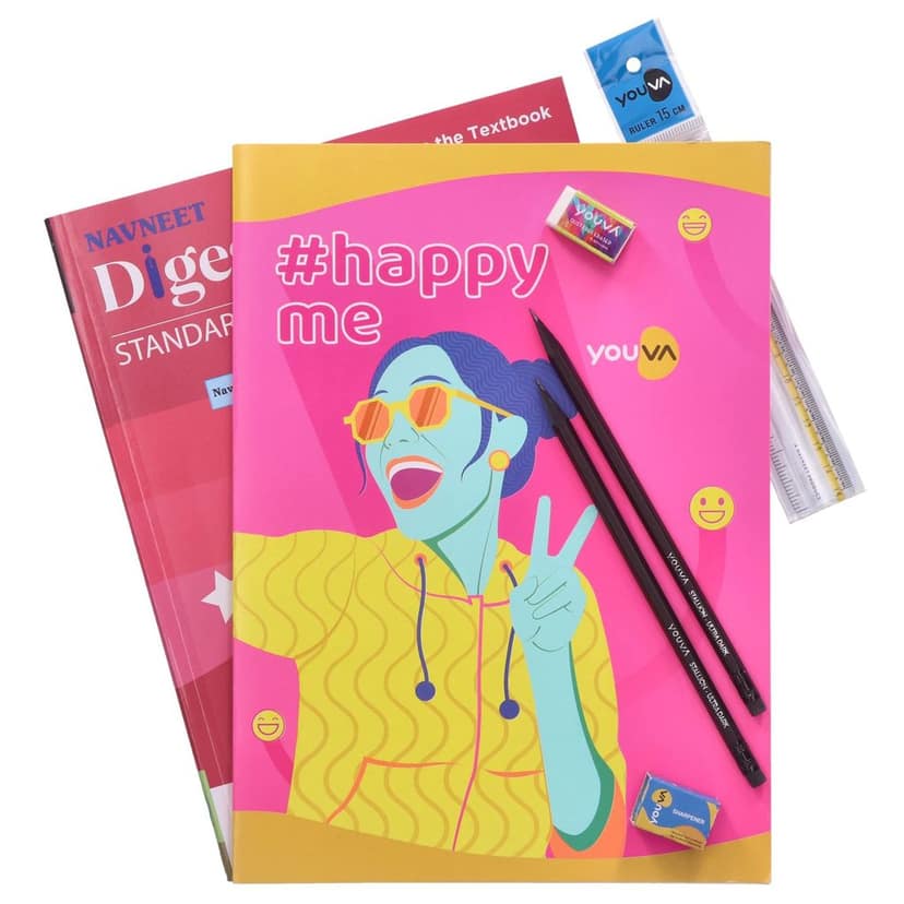 Navneet Youva Happiness Combo English Yuvakbharati Study Kit (1 Digest + 1 Long Book + 2 Pencils + 1 Sharpener + 1 Eraser + 1 Scale) (23947) view 2
