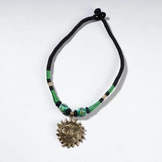 Green Patwa Thread & Brass Pendant Necklace