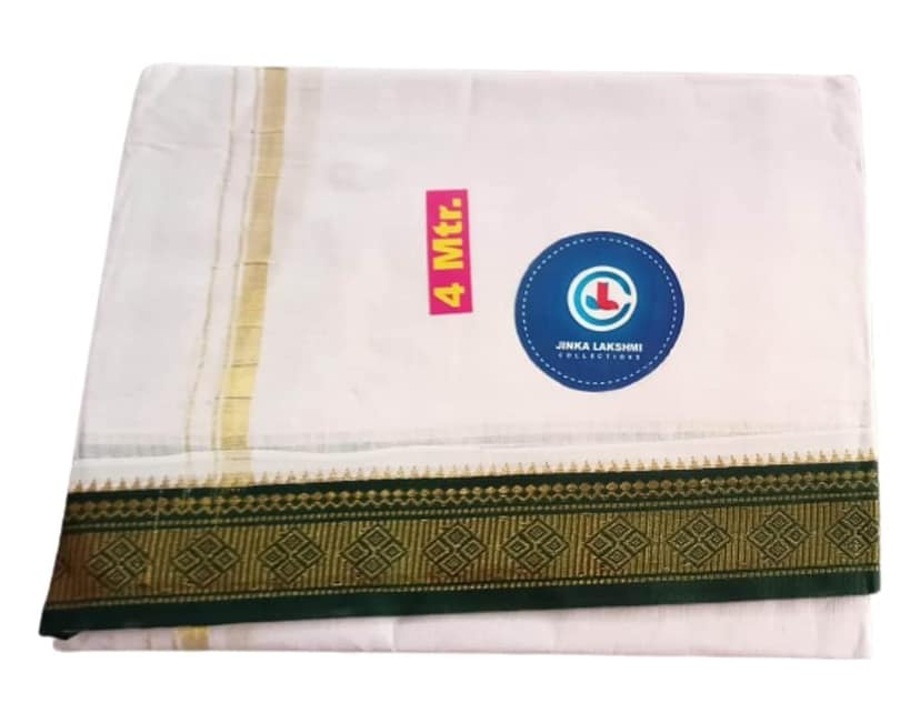 Jinka Lakshmi Collections 100% Handloom White Cotton Dhoti With Big Borders 4 Meters Unstitched Pack of 2 (Multicolor-1) view 2