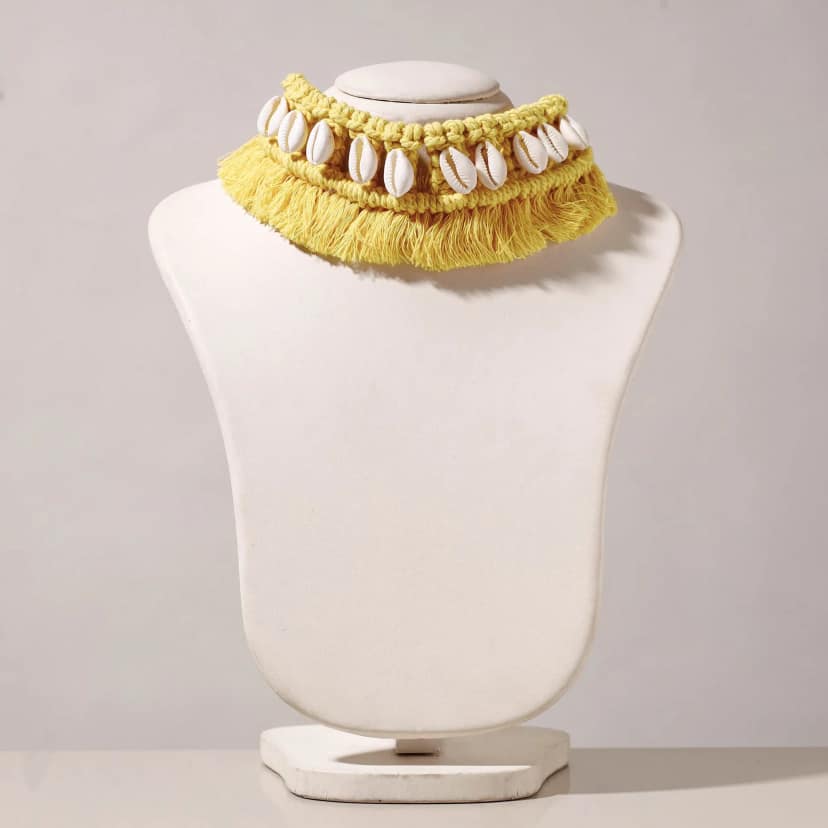 Yellow Thread & Seashell Handmade Macrame Choker