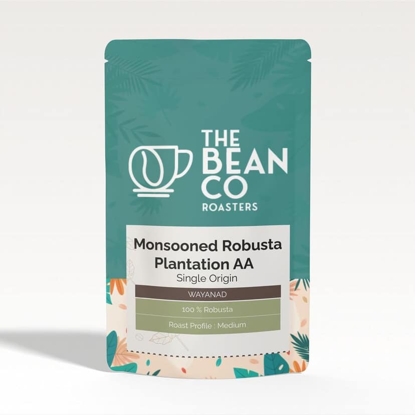 THE BEAN CO Plantation AA Monsooned Robusta Coffee Beans (GI-Tagged) | Medium Roast | 100% Robusta | Roasted Coffee Ground (Espresso, 1Kg)