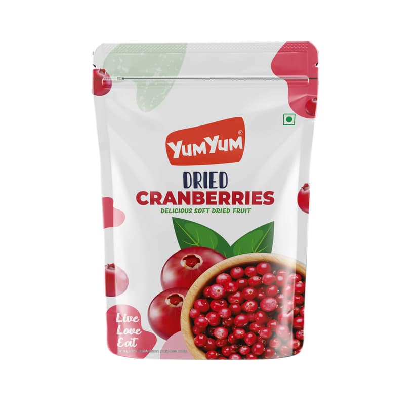 YUM YUM Dried Cranberries Pouch Dry Fruits & Berries Healthy Snack - 200g
