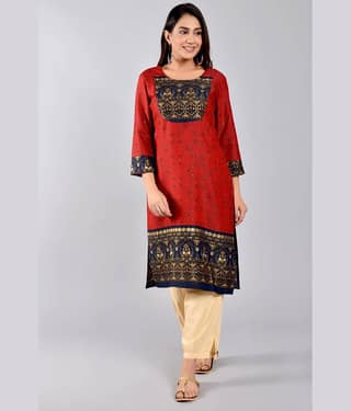 ZAMAISHA - Maroon Rayon Women's Straight Kurti ( Pack of 1 )