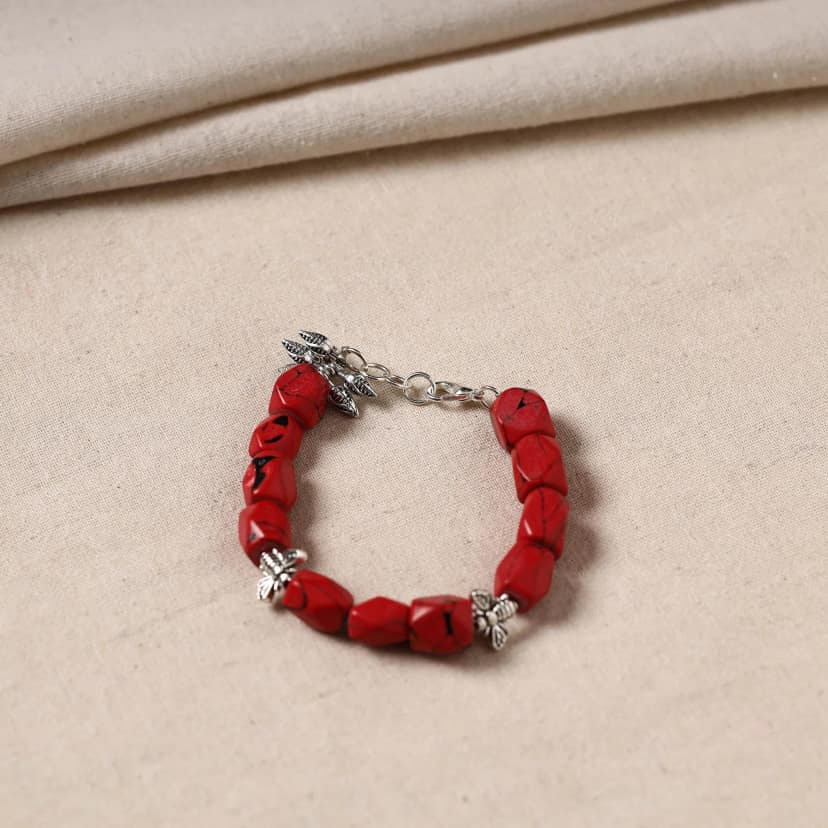 Red - Handmade German Silver Beaded Bracelet 04 view 2