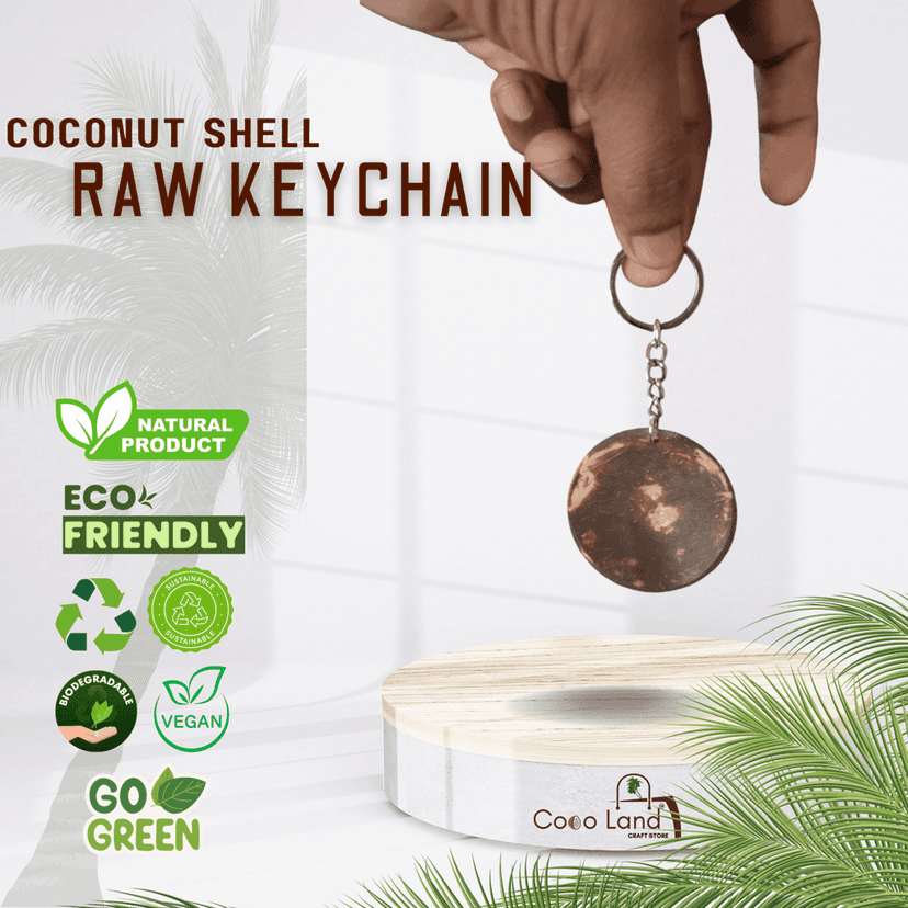 CocoLand Coconut Shell Raw Keychain 50 mm Diameter Glossy Polished / Custom Keychain / Custom Art Work Round Keychain /Engraving/Printing view 2