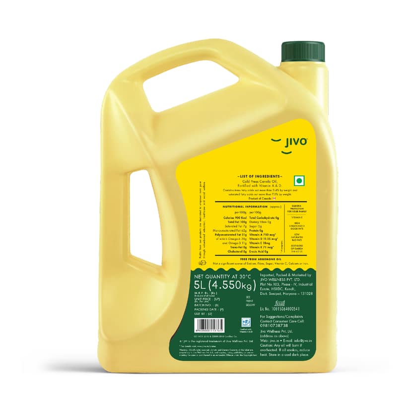 Jivo Canola Cold Press Oil -5 LTR Healthy Cooking Oil for Daily use, Ideal for all type of Cuisines view 2