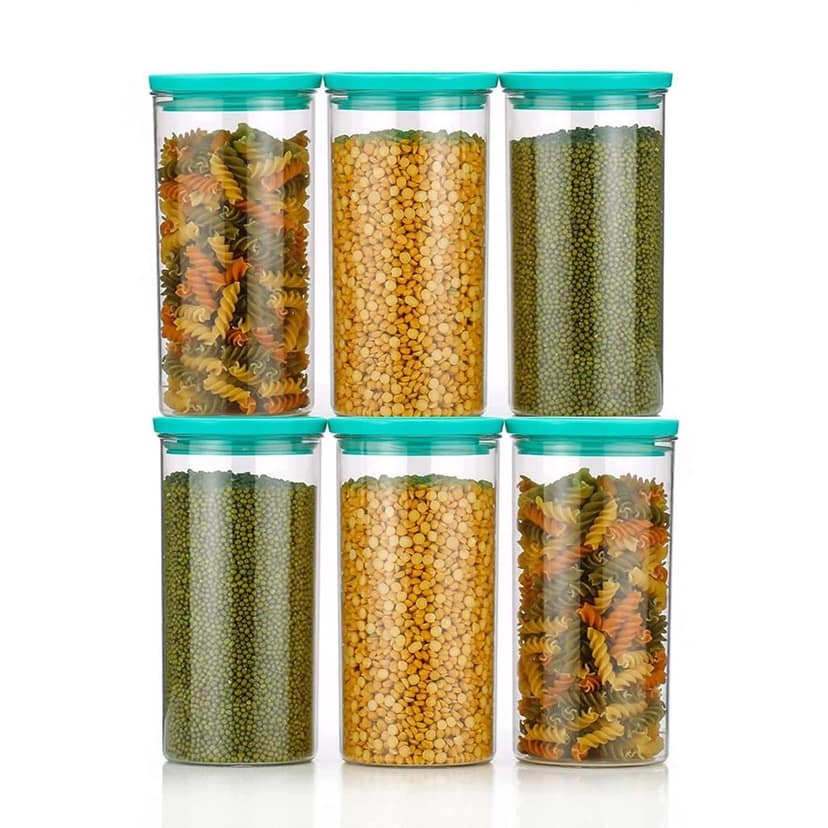 HAPPI Multipurpose Unbreakable Plastic Transparent Kitkat Storage Containers For Kitchen Airtight Masala Box Dabba Spice, cereal, Dry Fruits Spice Box 1400 ML Round (Multicolor- Set of 6 Pcs)