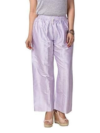 Women's Light Blue Striped Cotton Palazzo Pants
