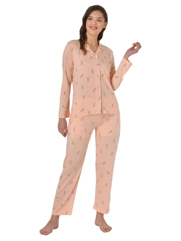 Klamotten Women's Baby Pink Allover Printed Top Pyjama Set N54H view 2