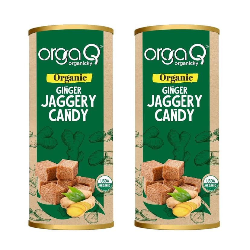Orgaq Organicky Organic Ginger Cough Remover I Adrakh I Adu Jaggery Gur Goli Toffee Chocolate Immunity Boost Candy | Sweet And Spicy Test Combination