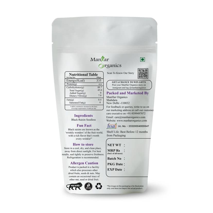 ManHar Organics Black Raisins 200gm | Kali Kishmish | Kala Draksh | Sulphate-Free | Rich in Iron, Antioxidants & Natural Sweetness | Healthy Snacking & Cooking Dry Fruit view 2