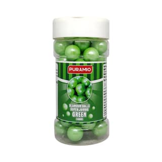 Puramio Glamour Balls Super Jumbo - Green (14mm) For Cake Decoration, 125 gm