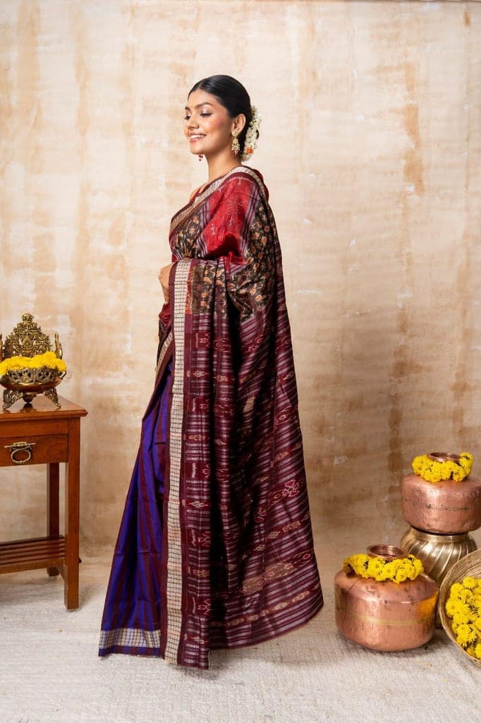 Red & Violet Bird Motif Silk Saree view 2