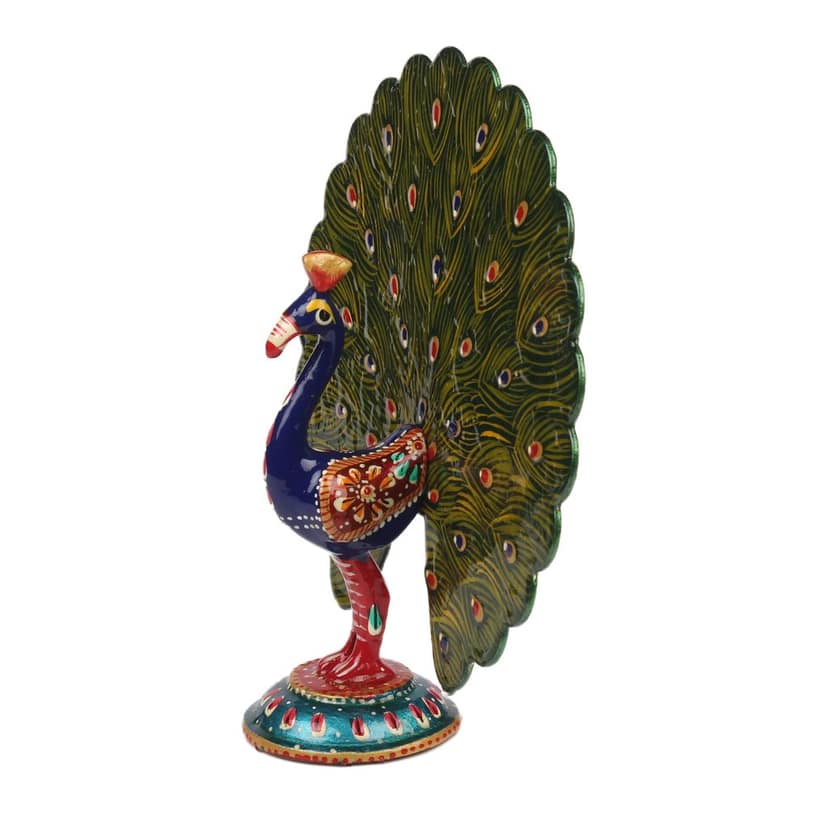 Tribes India Metal Meenakari Painting Dancing Peacock (5 Inches) view 2