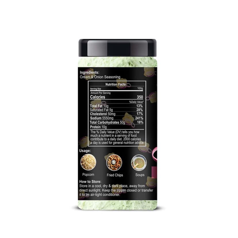 ManHar Organics Cream & Onion Seasoning Powder | Rich, Savory Flavour Enhancer for Snacks, Fries, Popcorn & More | Jar 150gm view 2