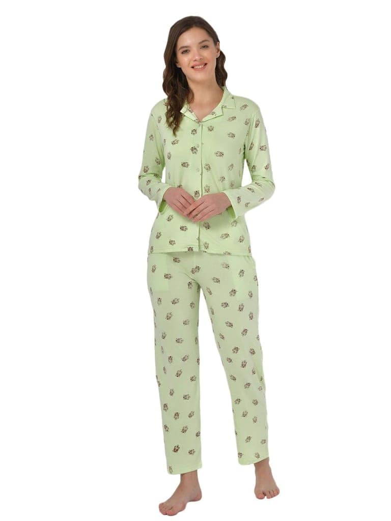Klamotten Women's Sea Green Allover Printed Top Pyjama Set N53Gs view 2