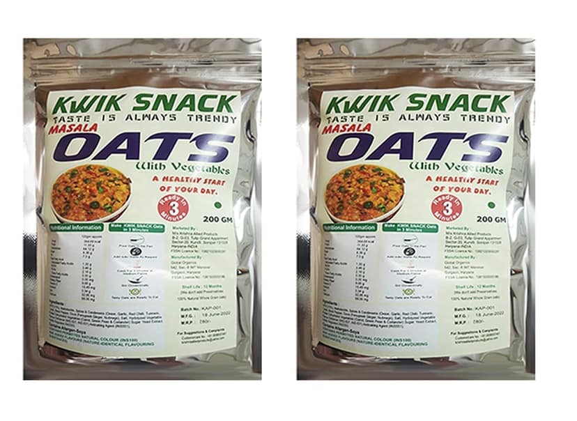 KWIK SNACK Combo Pack of 2 MASALA OATS for Weight Loss (200 GM EACH) 2 X 200 GM = 400 GM