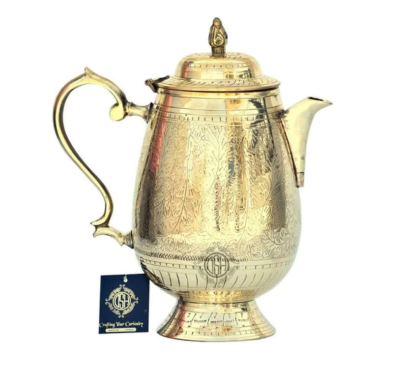 Pure Brass Water jug Oval Shaped with Lid for Storage & Serving Water and Gift Item. view 2