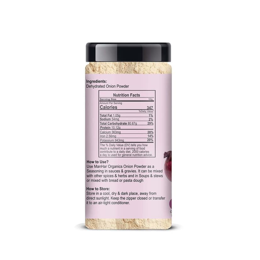 ManHar Organics Onion Powder | Natural & Edible | Flavor Enhancer for Cooking, Seasoning & Marinades – Jar 120gm view 2