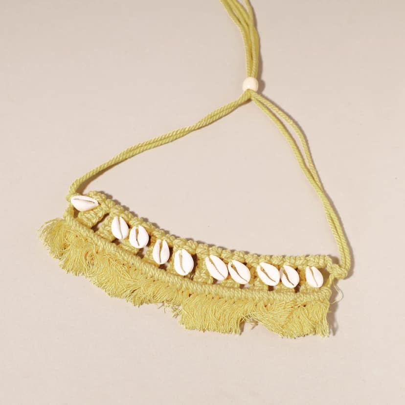 Yellow Thread & Seashell Handmade Macrame Choker view 2