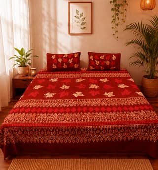 Handcrafted Batik Cotton Double Bedsheet With Pillow Cover