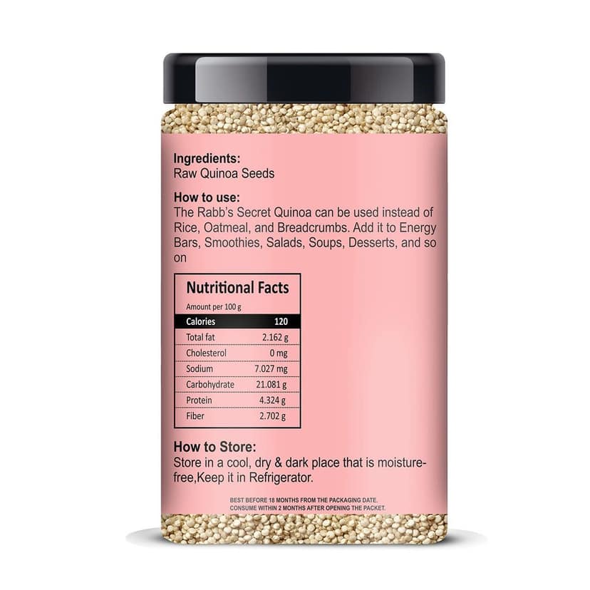 The Rabb's Secret Gluten Free Quinoa Seeds Jar 600gm for Weight Management (Quinoa Seeds, 600gm) view 2