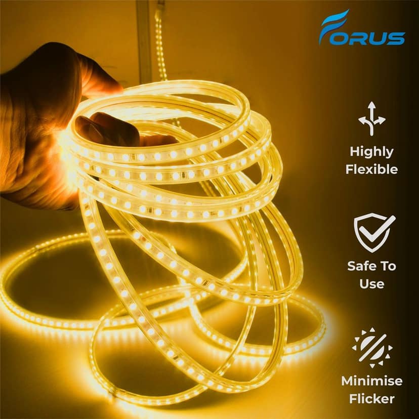 Forus LED Rope Strip Light 5 Meters 1 Year Warranty, Outdoor Waterproof Decorative Cove Lights for Ceiling, Balcony, Home Decor, Interior Decoration, Flexible Rope Light for Diwali, Christmas & New Year -Amber view 2