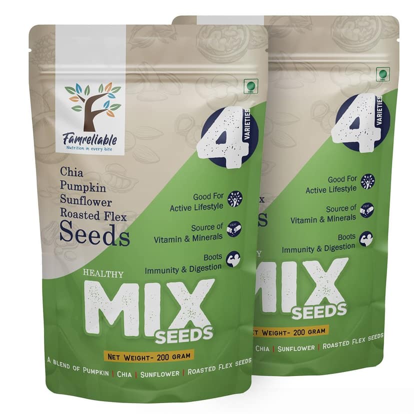 Famreliable Explosive Energy Seed Mix Blast: 400g Total - Pumpkin, Chia, Sunflower & Roasted Flax Seeds - Unleash Your Power with Every Crunch! (200g Pack of 2) view 2