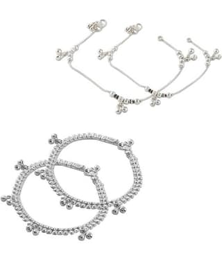 HEER COLLECTION - Silver Anklets ( Pack of 2 )