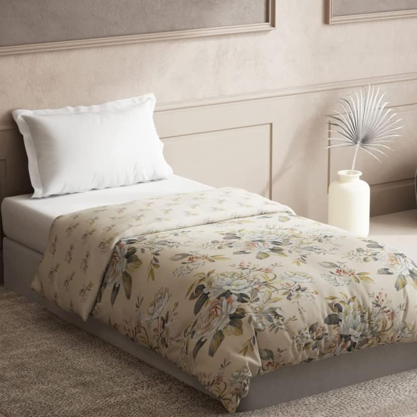 DDECOR - Zeta Collection 100% Cotton Floral Pattern 136TC Single Quilt|152 CM X 229 CM| - Beige view 2