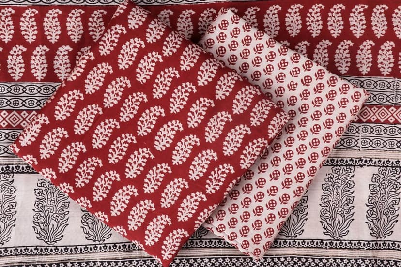 Suit 3 Piece Bagh Print Red Silk Cotton Chanderi view 2