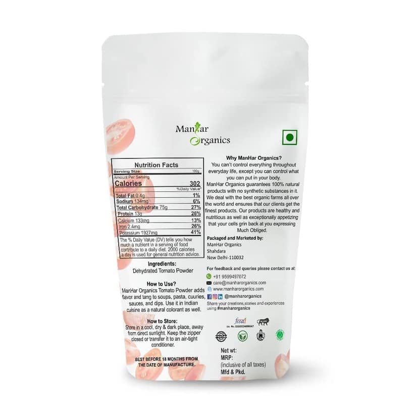 ManHar Organics Tomato Powder | Natural, No Preservatives | Dehydrated Tomato for Cooking, Soups & Seasoning – 100g view 2
