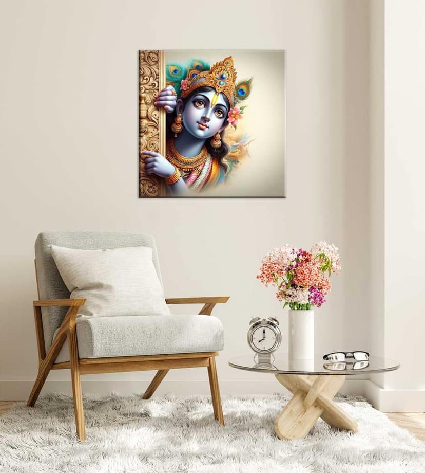 LORD KRISHNA PAINTING 24in X 24in WITH BLACK FRAME