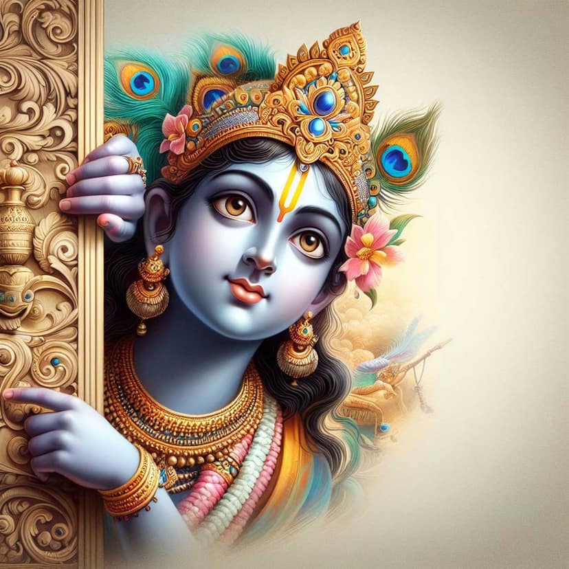 LORD KRISHNA PAINTING 24in X 24in WITH BLACK FRAME view 2