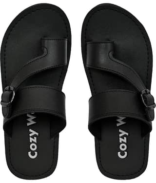 Cozy Wear Black Men's Leather Slipper