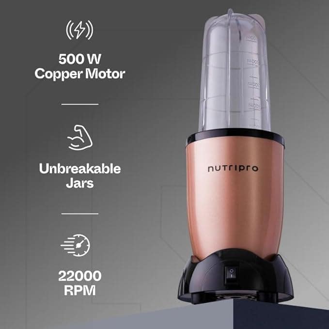 Nutripro Juicer Mixer Grinder Smoothie Maker - 500 Watts (2 Jars & 1 Blade, Gold) - 2 Year Warranty view 2